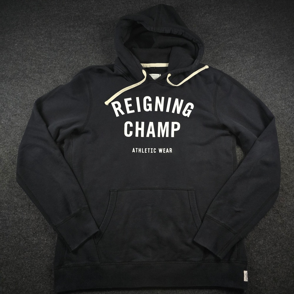 Reigning Champ Hoodie Terry Pullover Heavy Cotton Black Graphic Logo Mens L